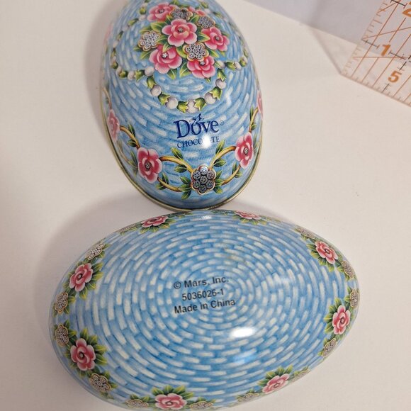 Dove Chocolate Decorative Floral Tin Egg Storage Box 5" Basketweave Litho - Picture 6 of 15